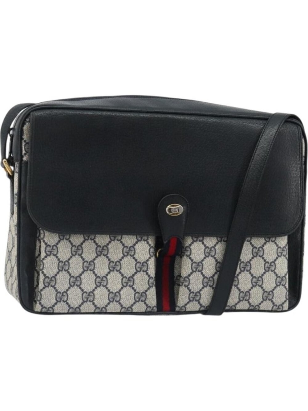 GUCCI GG Supreme Sherry Line Shoulder Bag PVC Navy Gold 904 02 064